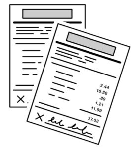 Cartoon drawing of 2 white receipts overlapping each other.