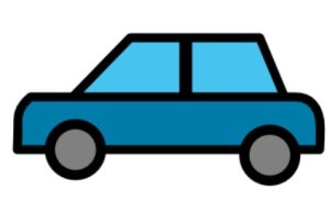Cartoon drawing of a blue car.