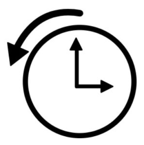 Cartoon drawing of a clock with an arrow going counterclockwise.