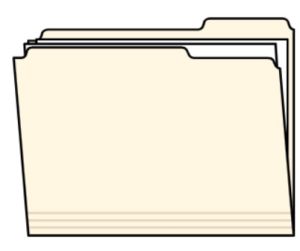 Cartoon drawing of a cream-coloured folder with papers inside.