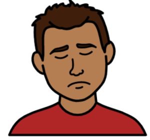 Cartoon drawing of a man with brown hair looking sad.