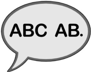 Cartoon image of a speech bubble with text that is spaced out.